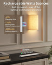 EZVALO Battery Operated Wall Sconce, Rechargeable Wall Sconces Set of Two with Remote, 3 Color & 80 RGB Wireless Wall Lights, Dimmable, Timer, Fabric Linen Shade Wall Decor for Bedroom, Living Room