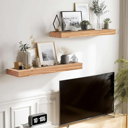 17x8x1.6 inch Floating Shelves Set of 2 – Solid Wood Rustic Oak Wall Mounted Shelf for Kitchen, Bathroom, Living Room