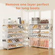 6 Tier Shoe Rack Storage for 24-30 Pairs Shoe and Boot, Shoe Organizer with Hook and Side Pocket Free Standing Long Shoe Shelf Tall Shoe Rack Organizer for Closet, Entryway, Dorm, White
