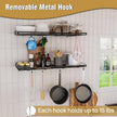 2 Pack Garage Wall Shelf, Garage Wall Mounted Shelving, Heavy Duty Floating Shelves With 4 Hooks, Loads 90 LBS Black Wall Shelves Mesh Storage Rack for Office, Basement, Wall Cabinet and Kitchen