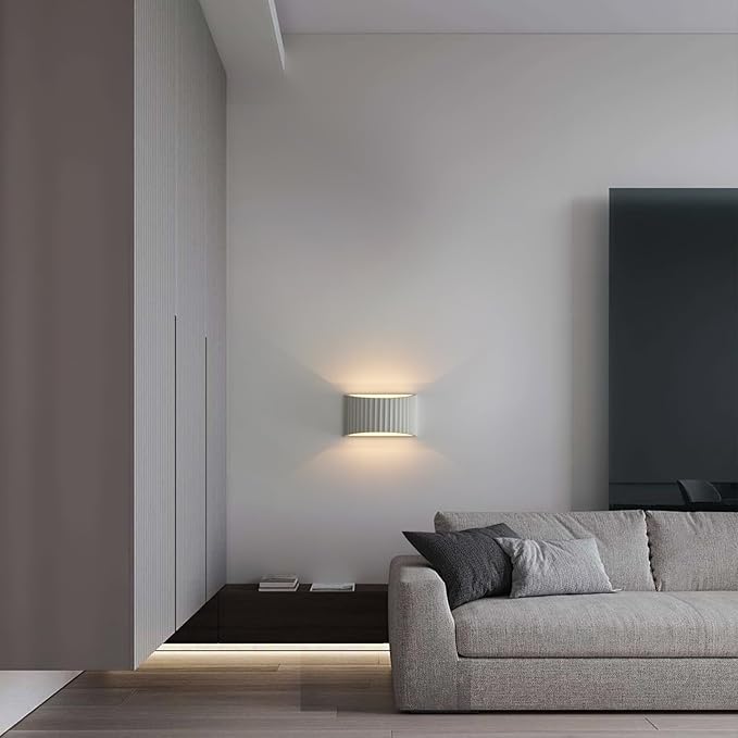 White Modern LED Wall Sconces Wall Lighting, Gypsum 3000K Warm White Indoor Hardwired Wall Mount Light Fixtures Lamp Up and Down for Living Room Bedroom Hallway Dining Room