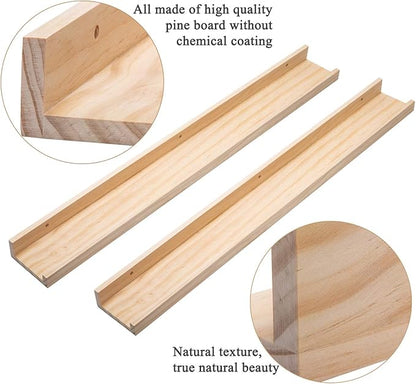 AZSKY Picture Ledge Long Floating Wall Shelf 48 Inch Photo Ledge Display Floating Shelves Wall Mounted Shelves Home Decor Nursery Bookshelf Natural Wood Set of 2