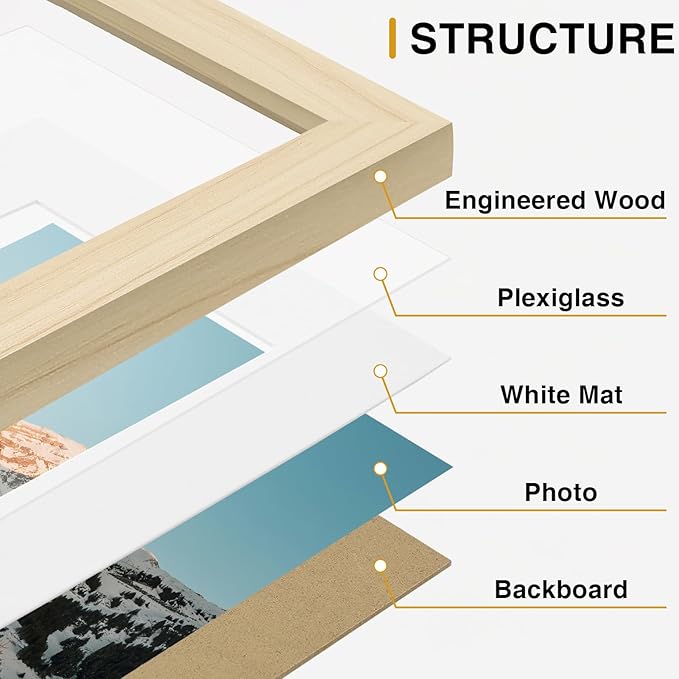 Vittanly Picture Frames Set of 10, Picture Frames Collage Wall Decor with Two 8x10, Four 5x7, and Four 4x6 Photo Frames, Gallery Wall Frame Set for Wall or Tabletop Display, Natural