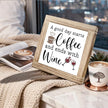 Coffee Decor Sign Good Day Starts With Coffee And Ends With Wine Rustic Coffees Wooden Plaque Wooden Decor Sign For Farmhouse Home Kitchen Bar Shelf Table Funny Gifts For Family Friend 5.9x5.9 inches