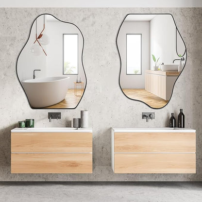 POZINO Irregular Mirror, 32"x24"Asymmetrical Mirror, Morden Odd Shape Mirrors, Abstract Frameless Wall Mirrors for Bathroom Living Room Bedroom Entryway Home Decor
