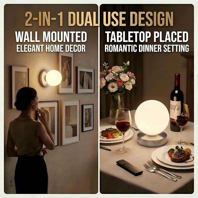 Battery Operated Wall Sconce Set of 2, Dimmable Wireless Brushed Nickel Wall Lamp with 14000mAh Rechargeable Battery, Portables Cordless Wall Light Fixtures for Painting Living Room Bedroom