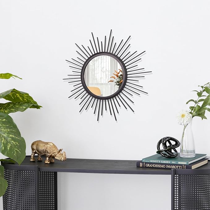 Sunburst Wall mirror Black Small Spoked Wall Decor Mirror Bohemian Home Round Modern Metal Wall Art Mirror for Living room Hallway Bedroom Bathroom Balcony Farmhouse Entrance 12
