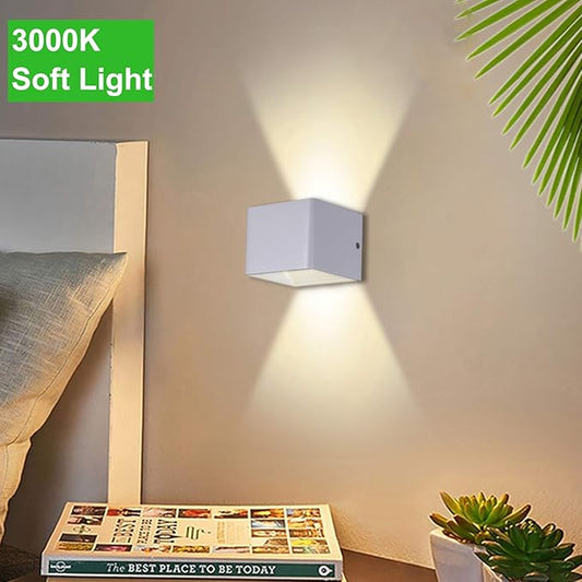 Modern LED Wall Sconce, Up Down Indoor Wall Light, White Cube Mount Lamp Fixture for Bedroom