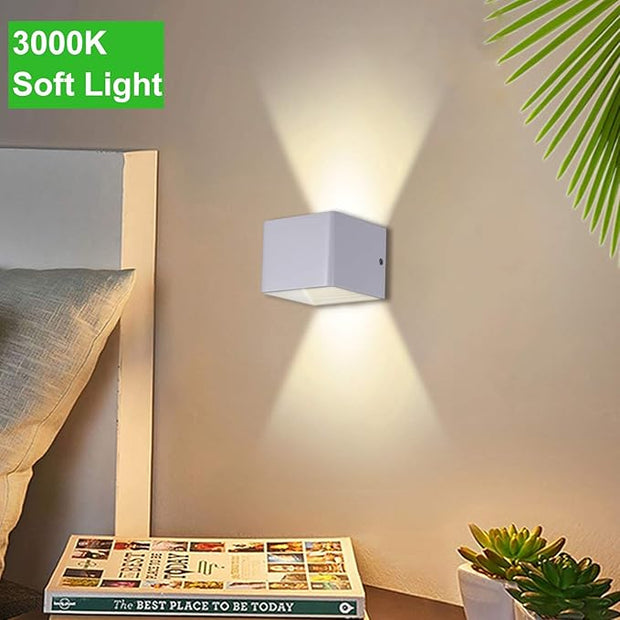 Modern LED Wall Sconce, Up Down Indoor Wall Light, White Cube Mount Lamp Fixture for Bedroom