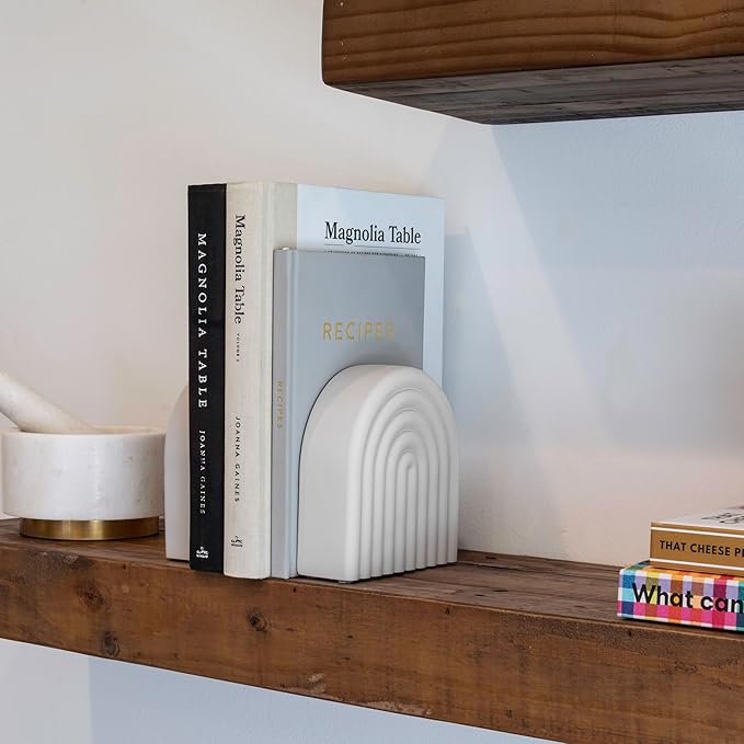 Decorative Concrete Bookends for Heavy Books – Stylish Set of 2, Ideal for Any Bookshelf – Aesthetic Book Holder/Stopper with Anti-Slip Pads for Chic Home, Office, or Library Decor