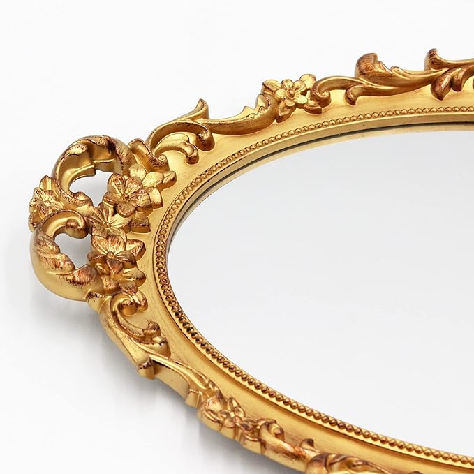 Vintage Decorative Gold Framed Mirror, Small Oval Wall Hanging Mirror -Small- 9.6