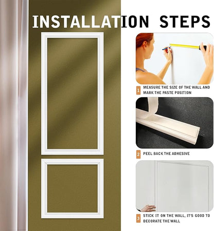 3 Set Peel and Stick Wall Molding Kit Pre Cut White 3D Wall Molding Kit Self Adhesive Wainscoting Panels for Hallway Living Room Bedroom Home Accent Walls Decor