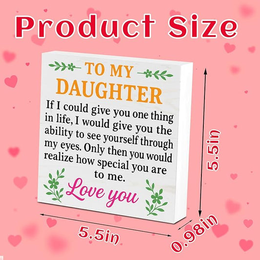 Valentines Desk Decor, Valentine's Day Home Office Table Sign for Wife Daughter from Dad Husband, Valentine Gifts Decorations for Porch Tiered Tray Shelf Party, To My Daughter Love You