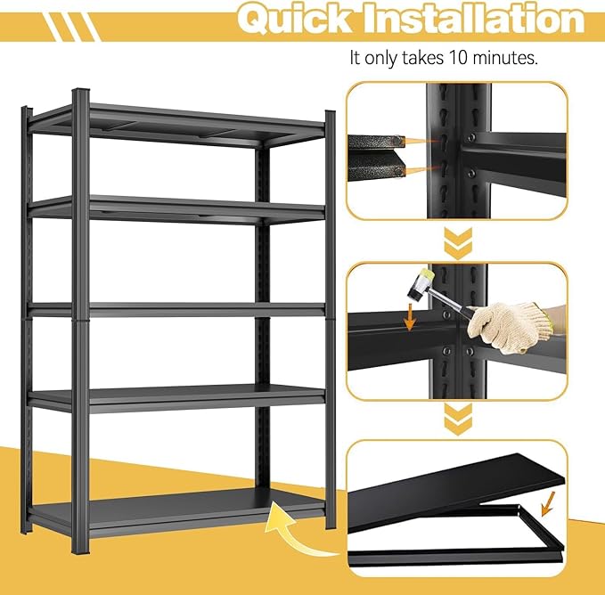 Kitchen Storage Shelves, 5-Tier Adjustable Heavy Duty Metal Kitchen Shelving Unit, Kitchen Appliance Shelf for Storage, Free Standing Organizer Shelf (36" W× 18" D ×78" H)