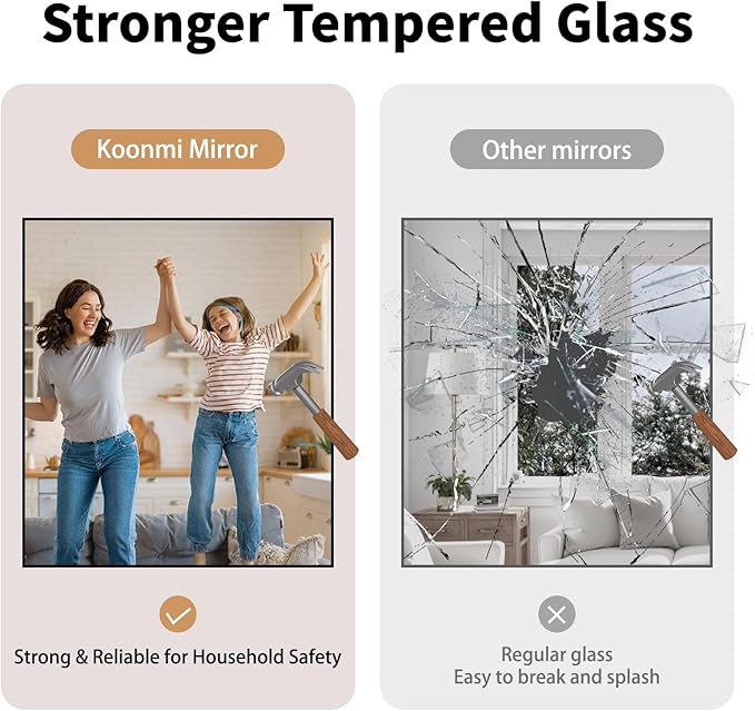 Koonmi Black Framed Bathroom Mirror - Shatterproof 32