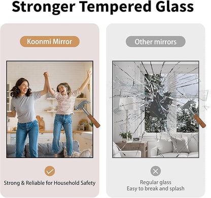 Koonmi Black Framed Bathroom Mirror - Shatterproof 36"x40" Tempered Glass, HD No Distortion, Horizontal/Vertical Mount, Modern Matte Aluminum Alloy Frame