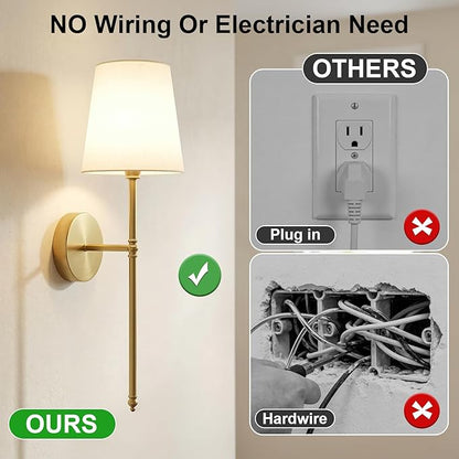 Battery Operated Wall Sconces Set of 2, Rechargeable Wireless Wall Lights with Remote, RGB Dimmable Wall Lamp for Bedroom Wall Decor Living Room Hallway (Gold)
