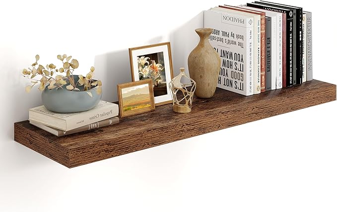 Heimlove 36 Inch Floating Shelves for Wall,10 Deep Brown Wood Shelves with Invisible Brackets,Wall Mounted Storage & Display Shelves for Bedroom,Living Room,Kitchen,Office