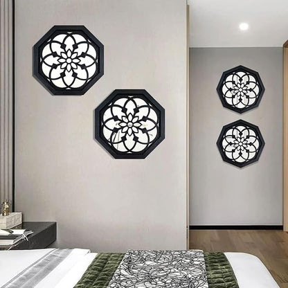 2-Piece Octagon Wall-Mounted Mirrors,Vintage Farmhouse Mirror for Wall Decor,Black Decorative Accent Mirror for Foyer, Bathroom, Bedroom. (12”x12”)