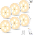 Puck Lights with Remote Control, Under Cabinet Lighting with Magnetic, Cordless, 1200mAh Rechargeable Stick On Lights for Under Cabinet, Hallway, Stairway, Closet (Warm White, 6pcs)