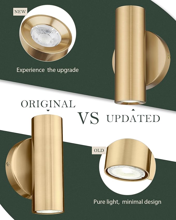 Wall Sconces Set of Two, 2-Light Brass Wall Sconce, Indoor Up and Down Wall Lamp, Wall Light for Bedroom Bathroom Stair Hallway, WL4830-2W-BB-2pk