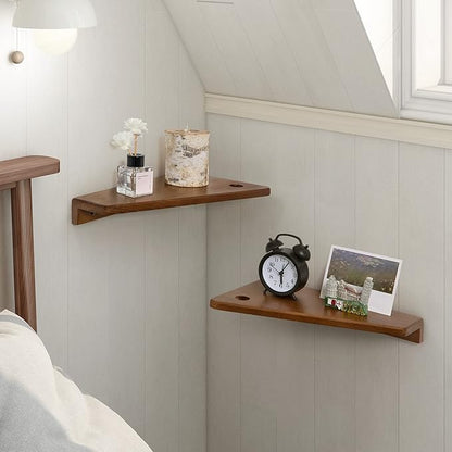 SUMGAR Floating Nightstand Wall Mounted, 13 inch Wood Floating Shelves Bedside Tables Rustic Wall Desk Decor for Bedroom, Living Room, Kitchen, Bathroom, Office Set of 2