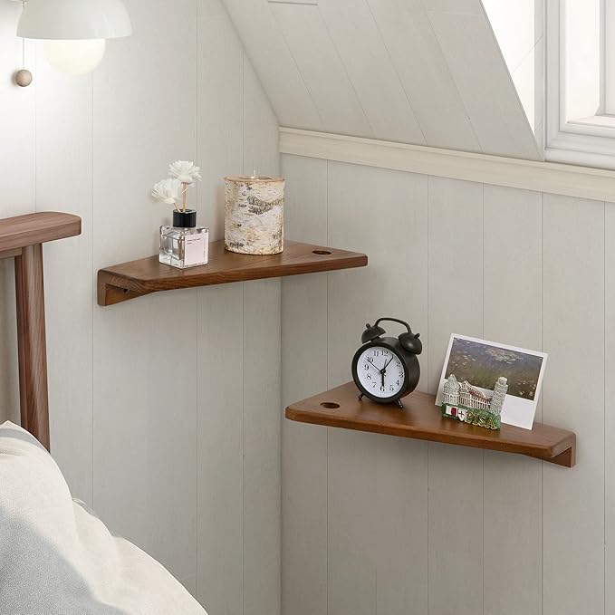 SUMGAR Floating Nightstand Wall Mounted, 13 inch Wood Floating Shelves Bedside Tables Rustic Wall Desk Decor for Bedroom, Living Room, Kitchen, Bathroom, Office Set of 2