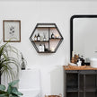 Industrial Style Hexagon-Shaped Wall Shelves, 3 Tier Decorative Floating Ledge Shelves, Wall Mounted Metal Bracket Wooden Display Hanging Shelf