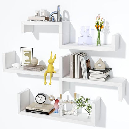 White Floating Shelves for Wall Shelf for Bedroom, Waterproof Solid Wood Floating Shelves Bathroom，Small Relief Textures, Suitable for Bedroom, Living Rooms, Kitchens, Office, and Bathroom