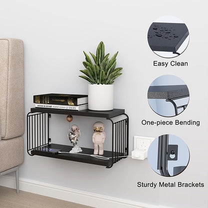 Floating Nightstand Shelves, Modern Night Stand for Bedroom, Wood Floating Shelf for Wall, Nightstand Bedside Table, Mid Century Wall Shelves for Living Room, Bedroom (1, Black)