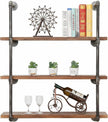 Industrial Wall Mounted Iron Floating Pipe Shelves/Shelving/Racks/Storage/Bookcases/Brackets, DIY Open Bookshelves, Retro Black (4-Tier Shelf Brackets with 3 Boards)