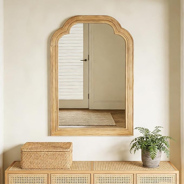 Wood Framed Bathroom Mirror for Wall, 16 x 24 Inch Rustic Wood Frame Wall Mirrors Decorative for Living Room, Vanity, Bedroom, Entryway and Farmhouse, Tempered Glass, Shatterproof