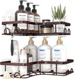 Corner Shower Caddy - 2 Pack, Adhesive Shower Organizers, Rustproof Stainless Steel Shower Shelves with 8 Hooks, No Drilling Bathroom Organizers and Storage Racks, Space-Saving, Brown, Medium