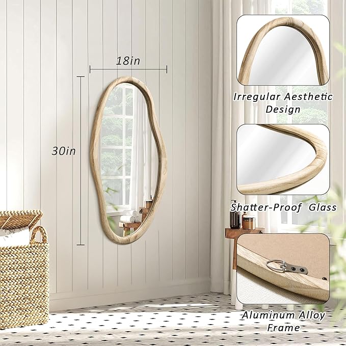 JJUUYOU Irregular Mirrors for Wall Asymmetrical Bathroom Mirror 30