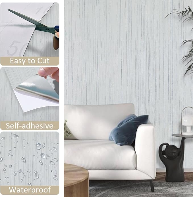 Beige Grey Grasscloth Wallpaper Peel and Stick 15.74