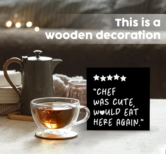 Chef Was Cute Would Eat Here Again Sign Black, Black Kitchen Home Decor Sign, Cute Preppy Funny Kitchen Decor Wood Sign Home Decor for Girly Dining Room Restaurant