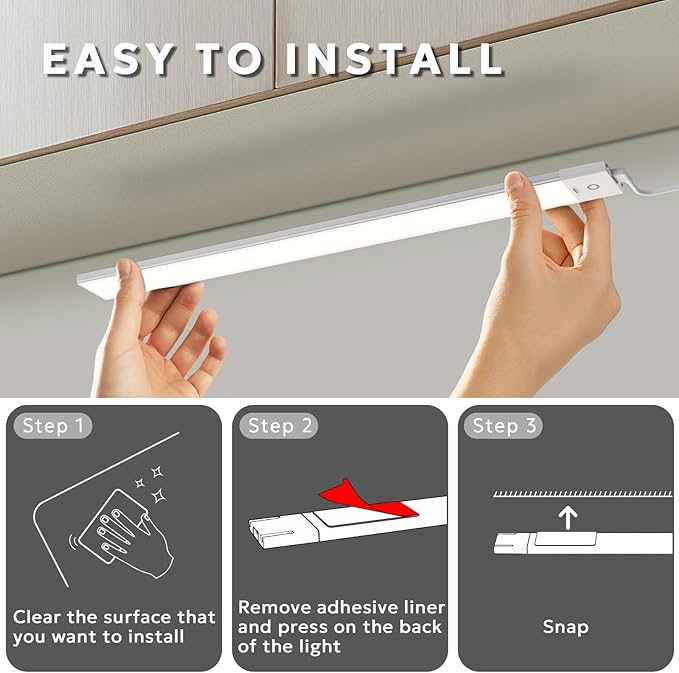 MYPLUS 16" Under Cabinet Lights, 5 Color Temps Under Counter Lights with Dimmable 370Lumens,63 LEDs,8W,Ultra Thin LED Light Bar Plug-in for Kitchen, Cabinet, Counter and Shelf