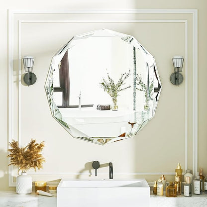 Suidia Bathroom Mirror, 20"x 20" Wall Mirror, Frameless Bathroom Mirror with Beveled Edge for Bedroom, Living Room, Entryway, Hallway, Round Shape