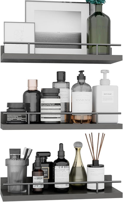 Floating Shelves with Metal Guardrail, Wall Decor Shelves for Bathroom, Living Room and Bedroom, (Black-Black) Shelves for Home Decor