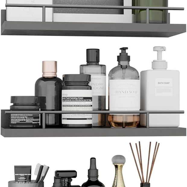 Floating Shelves with Metal Guardrail, Wall Decor Shelves for Bathroom, Living Room and Bedroom, (Black-Black) Shelves for Home Decor