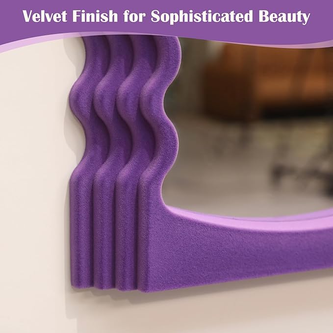 Wavy Mirror Wall Decor for Girly Nursery Bedroom, Small Decorative Irregular Mirrors for Modern Vintage Home Office Living Room Housewarming Birthday Gift, Unique Hanging Art Accent (Purple)