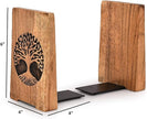 NIRMAN Office Bookends Iron & Acacia Wood Tree of Life Office Bookends for Shelves or Bookcase Heavy Bookends, Home Décor Gift (4