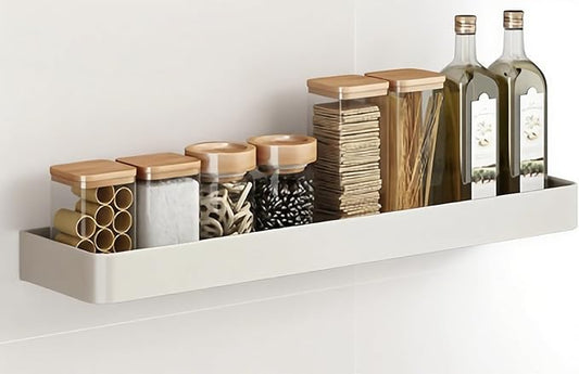 SEIDO Space Aluminum Spice Rack Wall Mount | No-Drill Kitchen Shelf Organizer 16" L | Seasoning Organizer/Floating Shelf for Kitchen | 16 Inch Long | White
