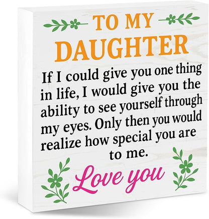 Valentines Desk Decor, Valentine's Day Home Office Table Sign for Wife Daughter from Dad Husband, Valentine Gifts Decorations for Porch Tiered Tray Shelf Party, To My Daughter Love You