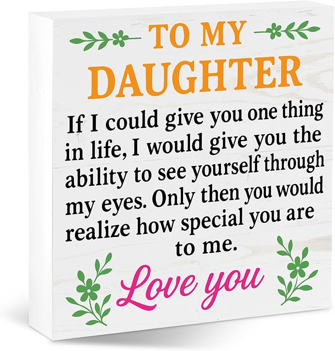 Valentines Desk Decor, Valentine's Day Home Office Table Sign for Wife Daughter from Dad Husband, Valentine Gifts Decorations for Porch Tiered Tray Shelf Party, To My Daughter Love You