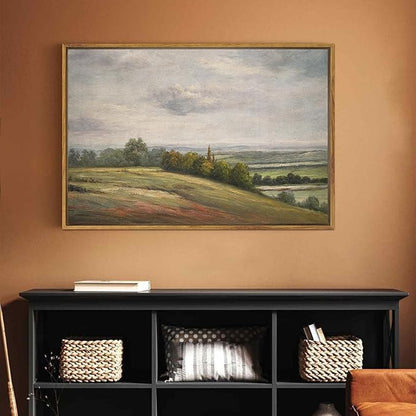 SHENIFY Landscape Framed Canvas Wall Art 24x36in Large Vintage Classical Rural Hill Prints Hallway Bathroom Office Decor - Natural Framed