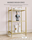 Bookcase Bookshelf, Tempered Glass Bookshelves, Slim Shelving Unit for Bedroom, Bathroom, Home Office, Steel Frame, 4 Tier Gold BC04001G