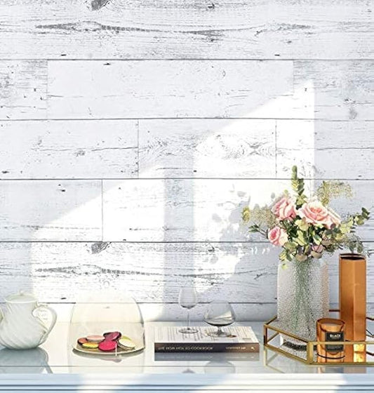 HAOKHOME Peel and Stick Wood Wallpaper Shiplap Light Grey/White/Blue Distressed Wood Plank Removable Shelf Liner Contact Paper 17.7in x 9.8ft