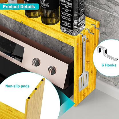 NKM bamboo spice rack,stove top shelf,over the stove shelf for back of stove,kitchen counter shelf for spice organization