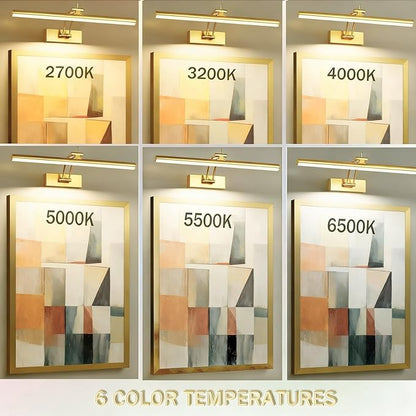 2 Pack Picture Light Battery Operated for Wall, 16" Wireless Art Lighting for Painting, 6 Colors Picture Frame Lights with Remote, Dimmable 5200mAh Gallery Light, Gold